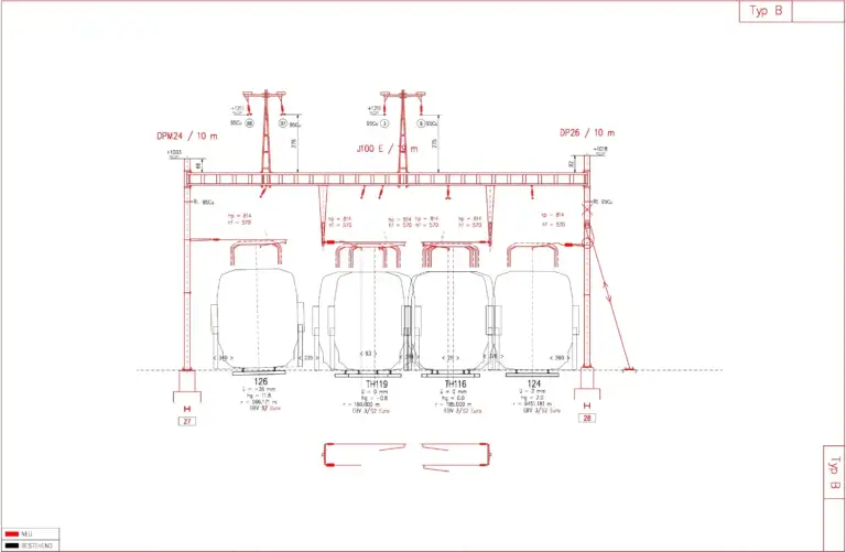 Dessin de la caténaire à Thun, gare ferroviaire
