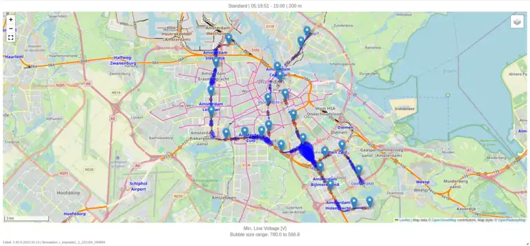 Bildschirmaufnahme einer Fabel Simulation der Metro Amsterdam