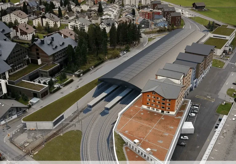 Visualisierung des Bahnhofs Andermatt aus der Vogelperspektive