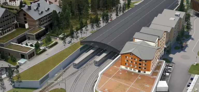 Visualisierung des Bahnhofs Andermatt aus der Vogelperspektive